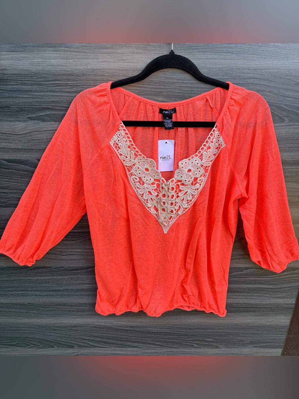 NWT Coral Boho Crochet Lace V-Neck Blouse XL